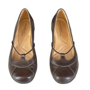 Natural Soul Nayana Flats Women Size 6M Brown Leather T-Strap Mary Jane Slip Ons